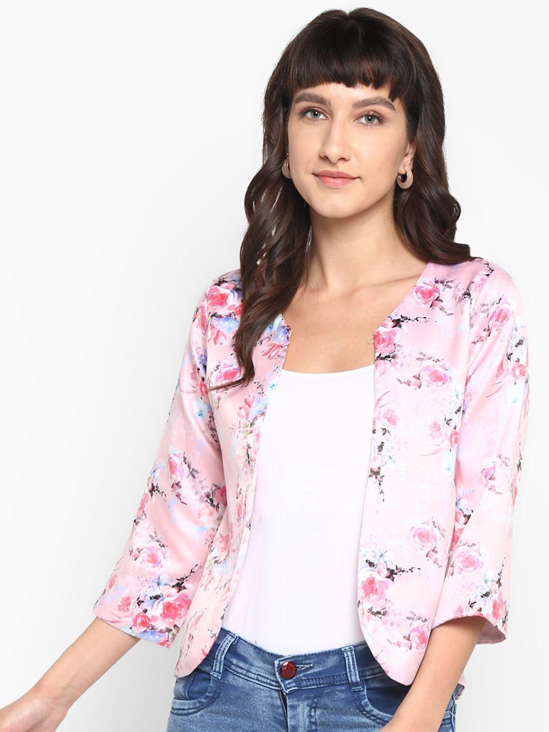 hangup women pink printed lightweight open front jacket