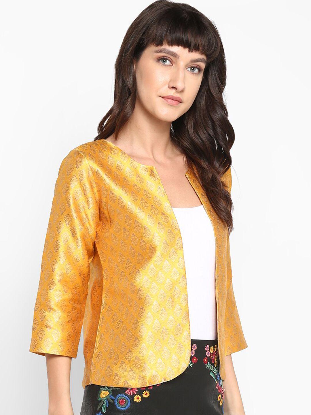 hangup women yellow printed lightweight open front jacket