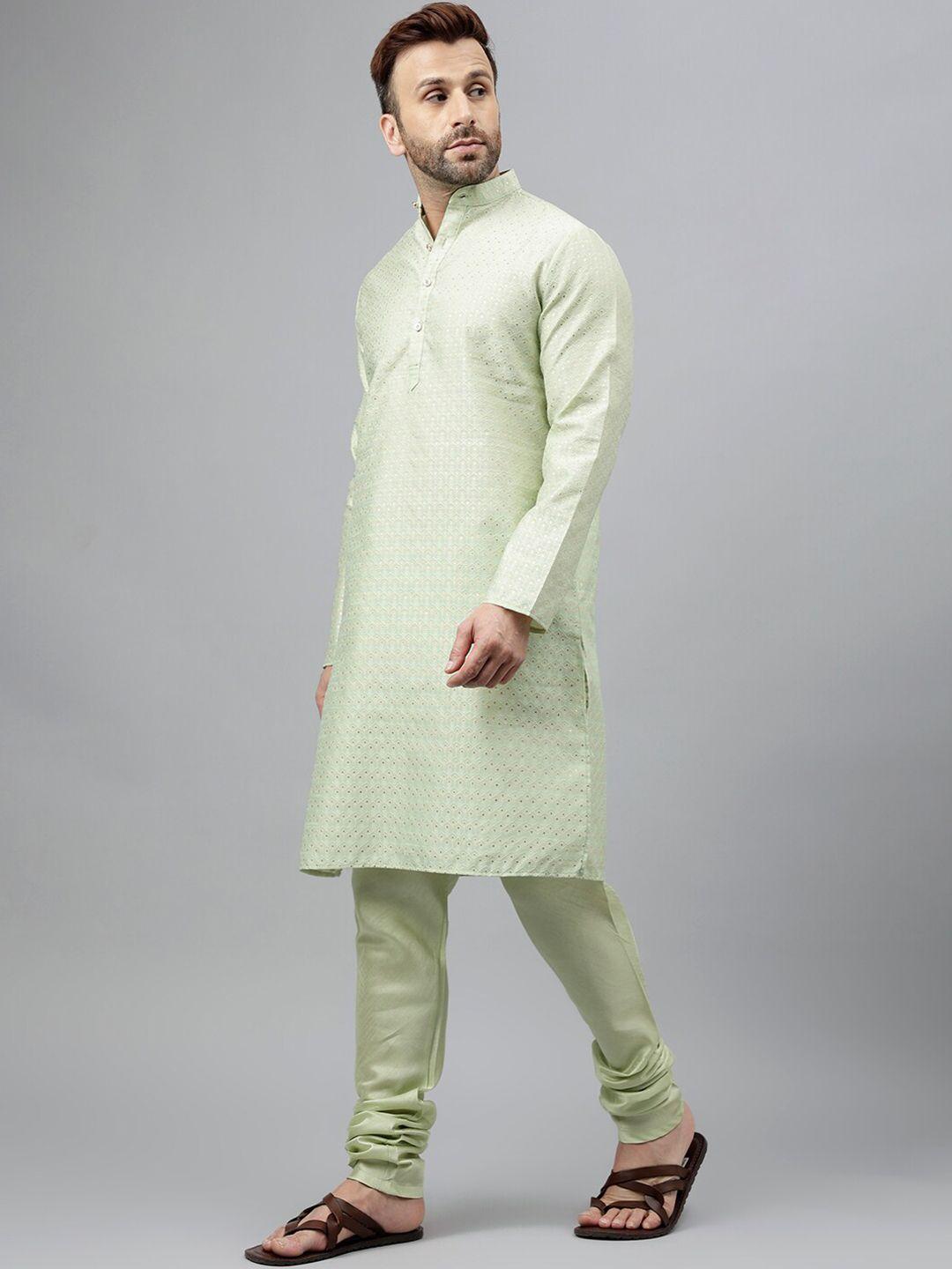 hangup woven design mandarin collar regular kurta & pyjamas