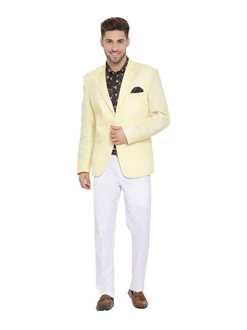 hangup yellow & white regular fit three piece suit