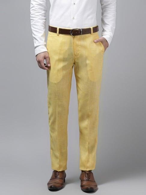 hangup yellow cotton linen regular fit trousers