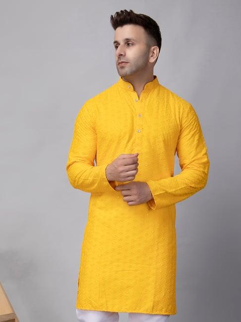 hangup yellow regular fit embroidered kurta