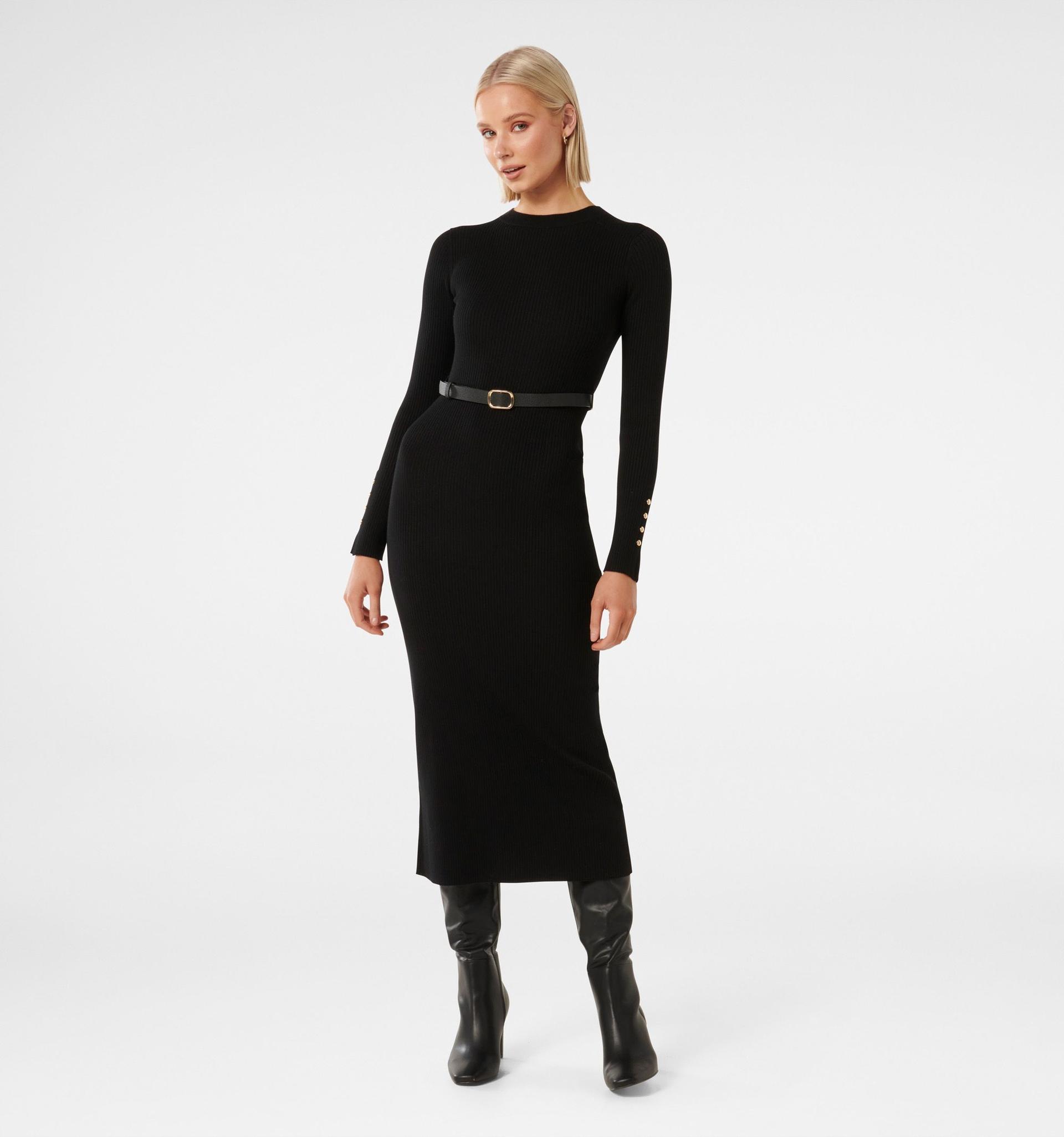 hannah belted midi knit dress