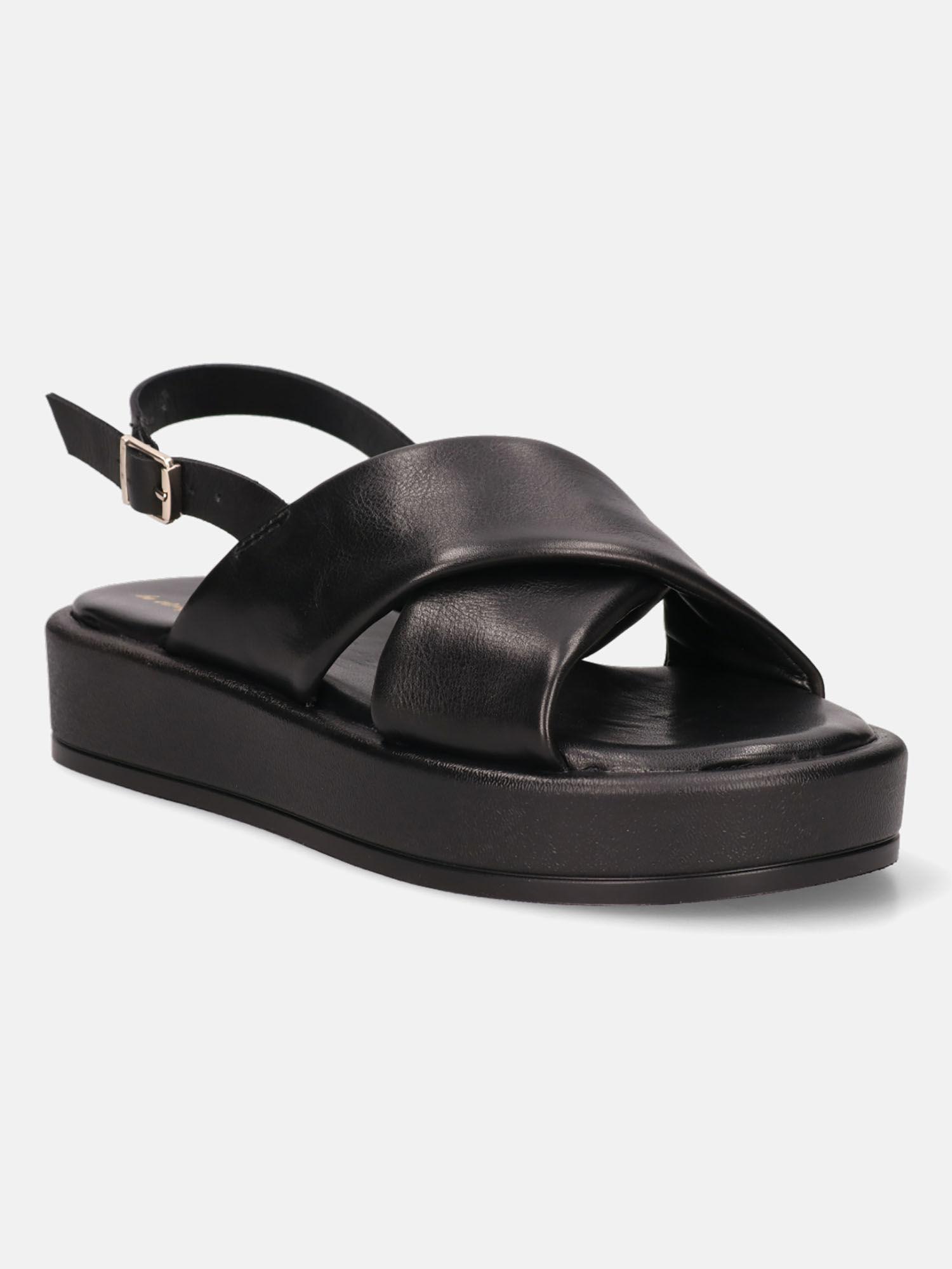 hanoi black women leather back strap sandals