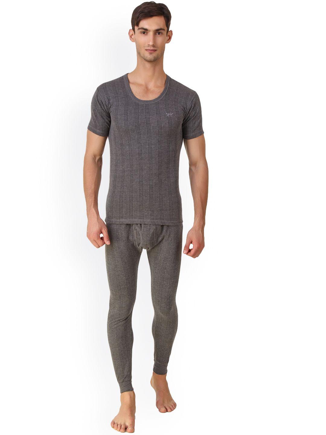 hap men charcoal grey striped thermal set