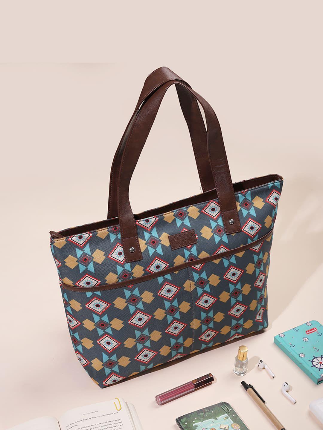happening hippo geometric printed shoulder bag up to 16 inch