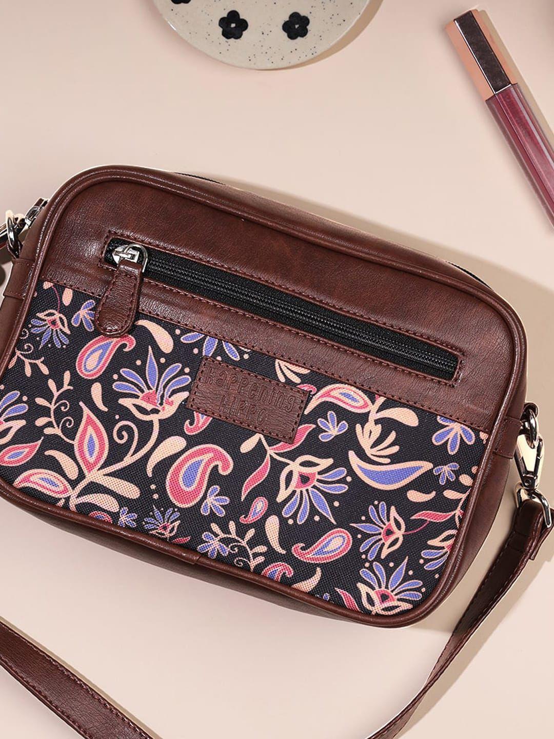 happening hippo multicoloured floral printed pu sling bag