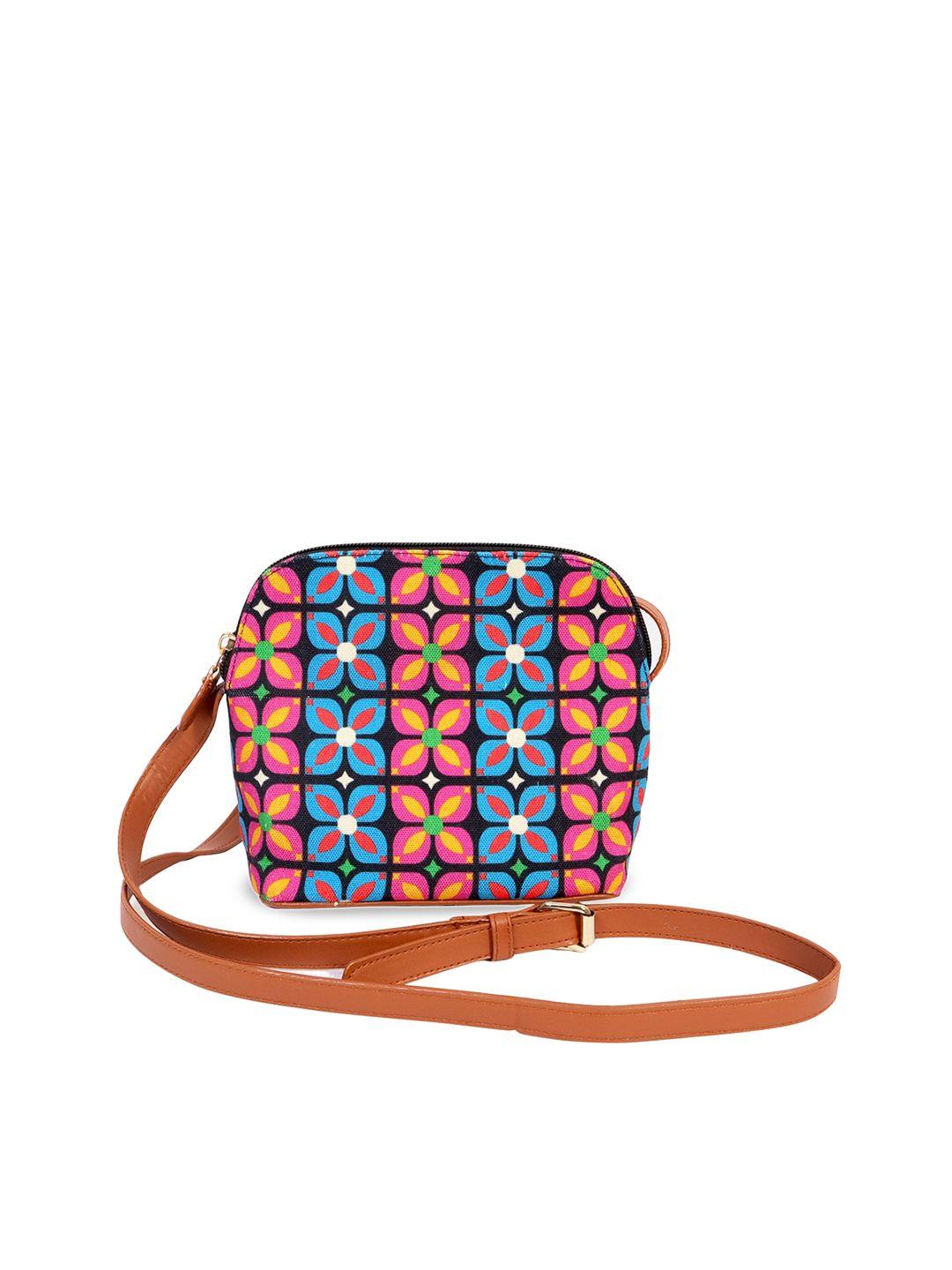 happening hippo multicoloured geometric printed shopper sling bag