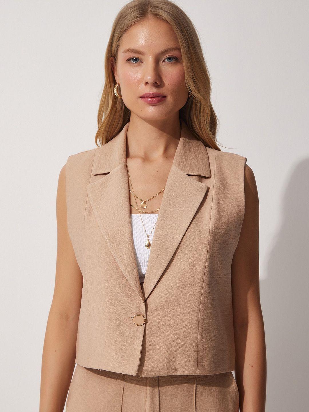 happiness istanbul noched lapel cropped waistcoat