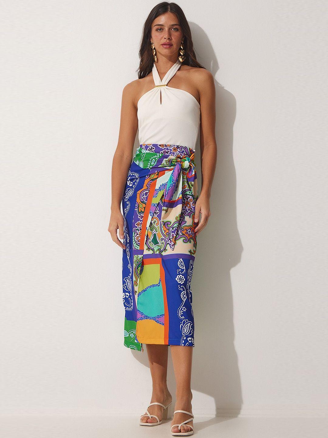 happiness istanbul printed wrap skirt