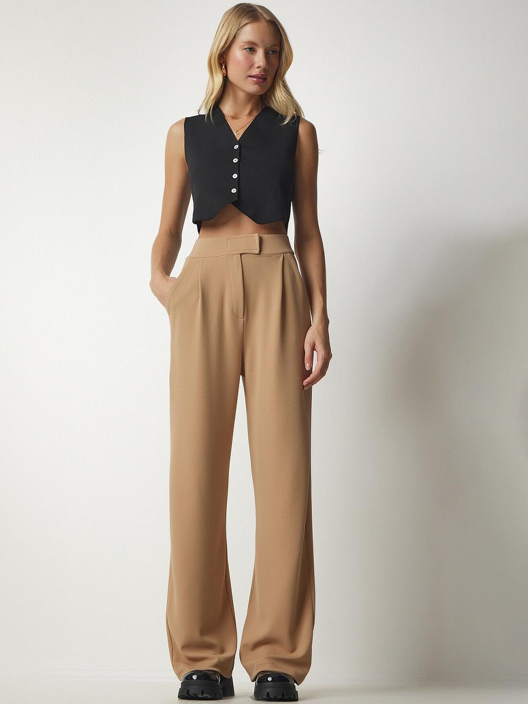 happiness istanbul women mid-rise pleated parallel trousers