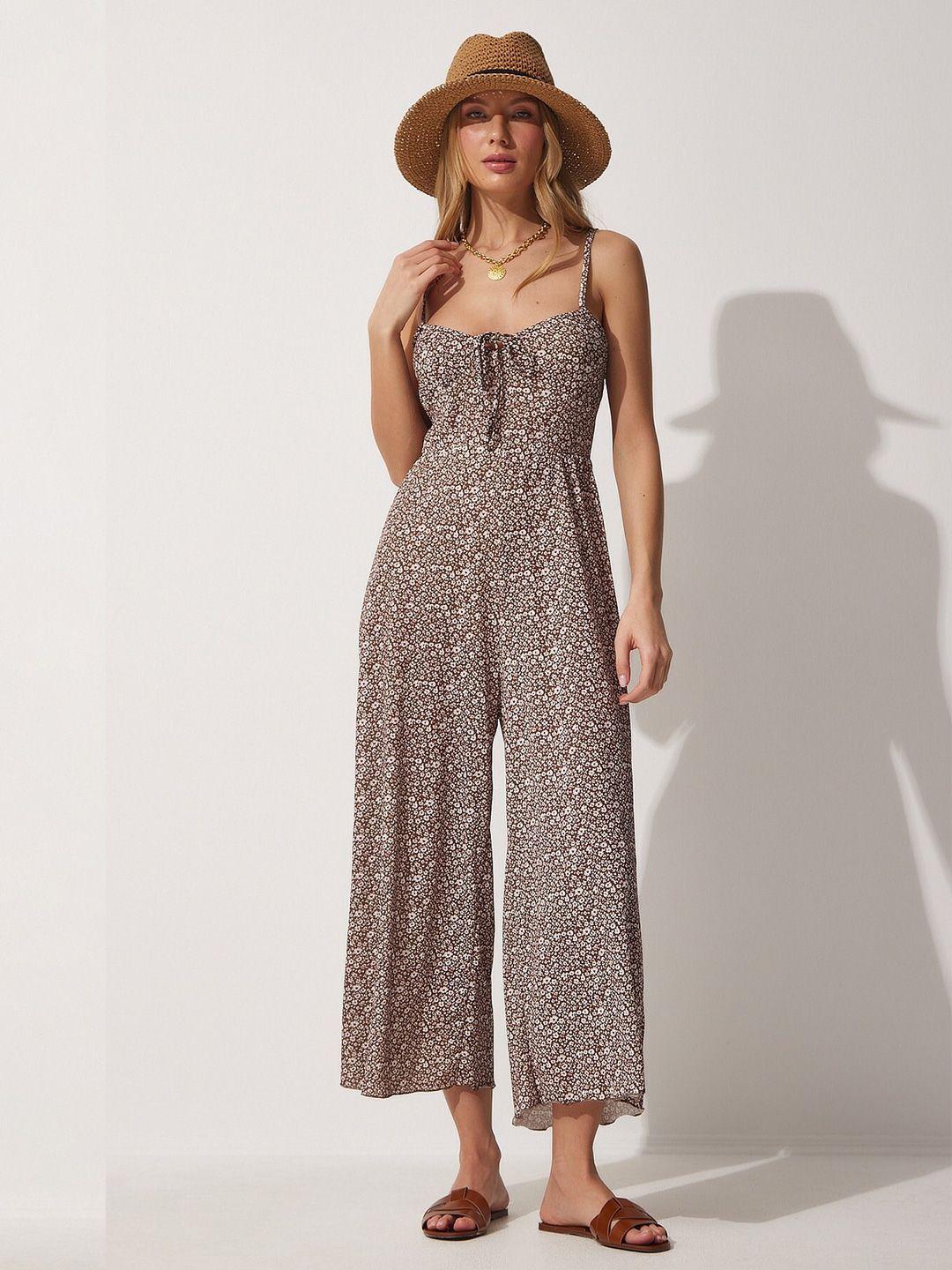 happiness istanbul floral printed basic jumpsuit