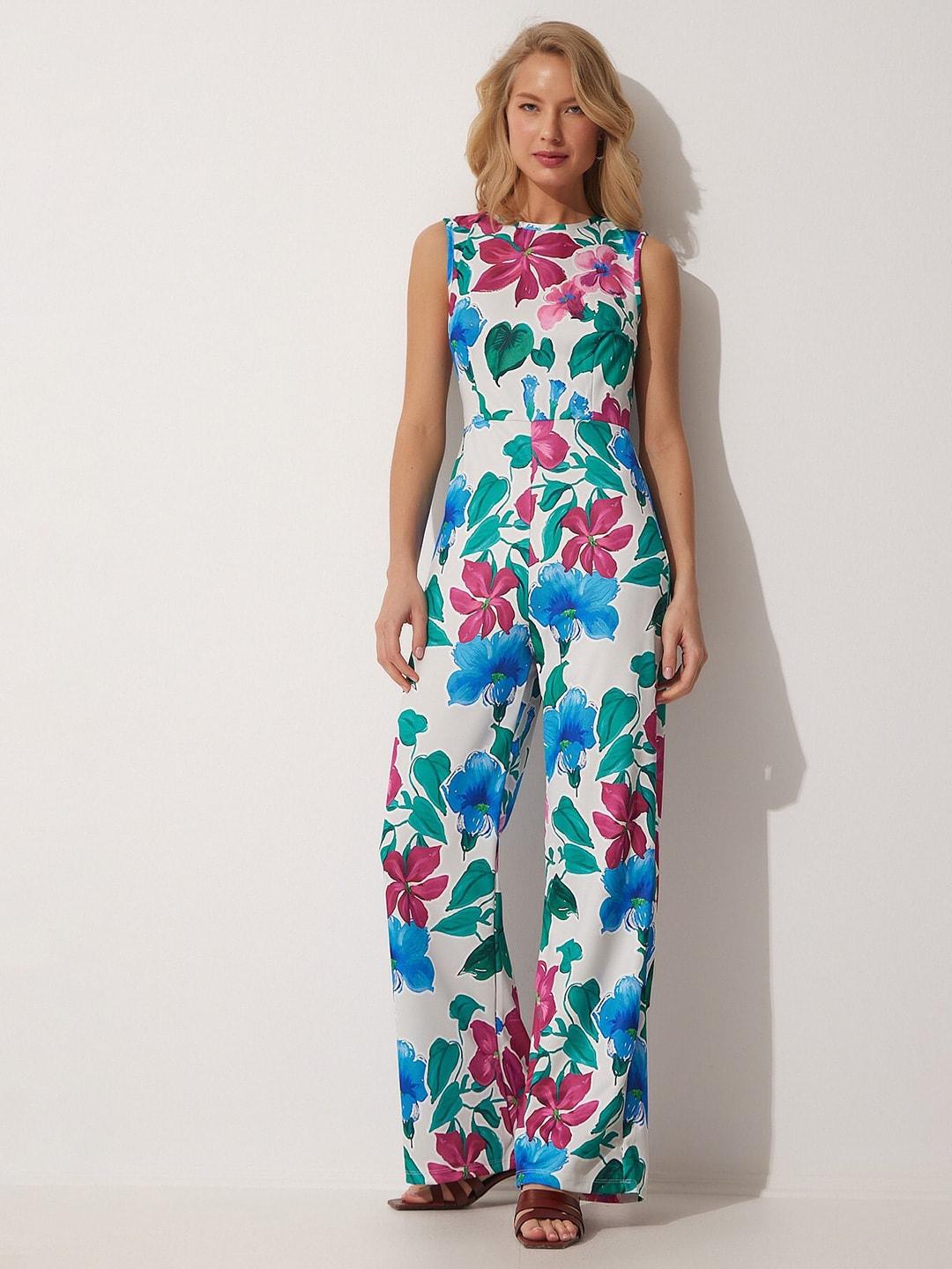 happiness istanbul floral printed basic jumpsuit