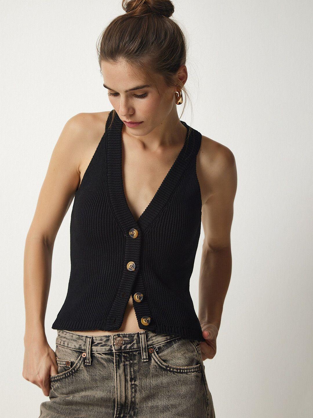 happiness istanbul ribbed sleeveless acrylic waistcoat