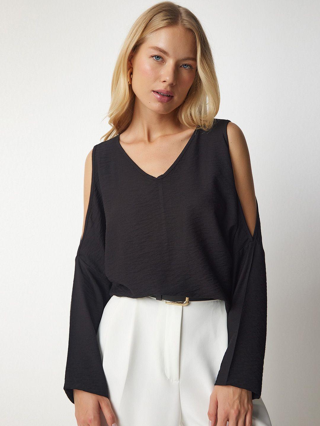 happiness istanbul v-neck cold-shoulder top