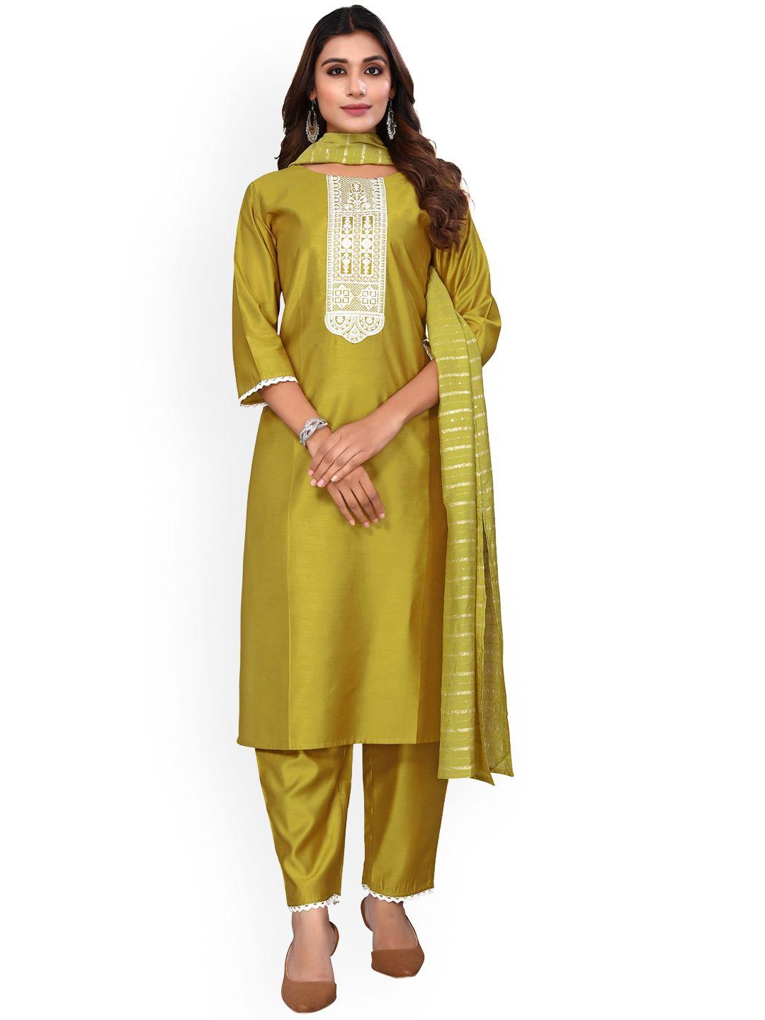 happy design ethnic motifs embroidered pure cotton kurti with trousers & with dupatta