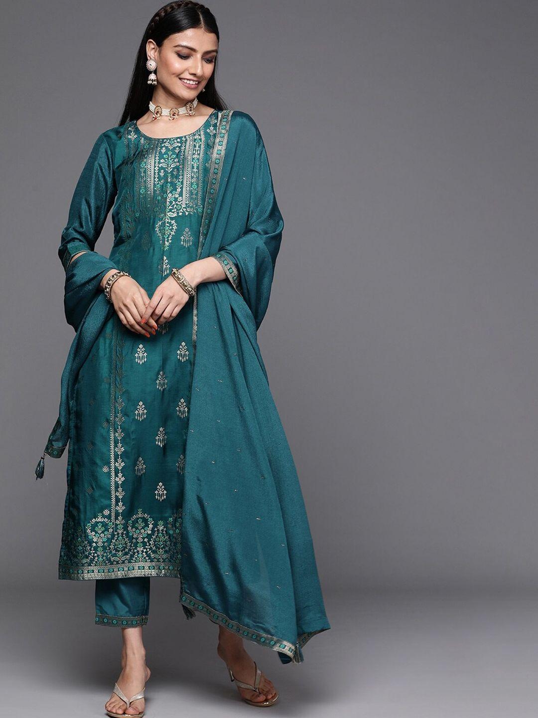 happy design ethnic motifs printed straight kurta & trousers with dupatta