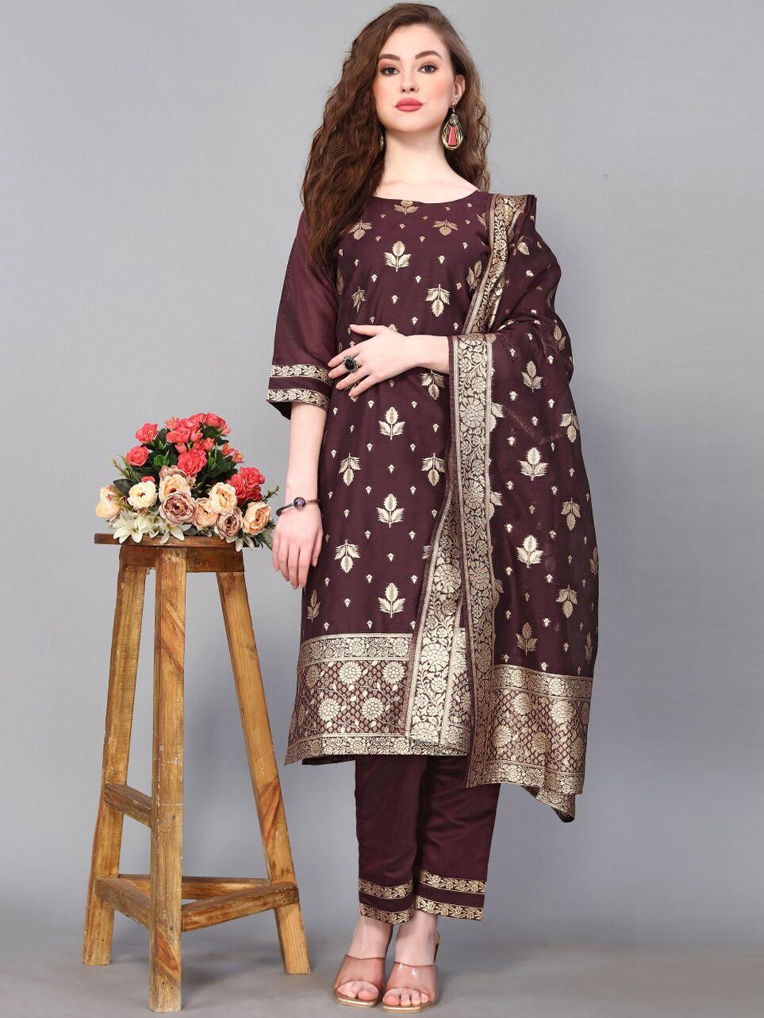 happy design ethnic motifs woven design pure cotton kurta with trousers & with dupatta