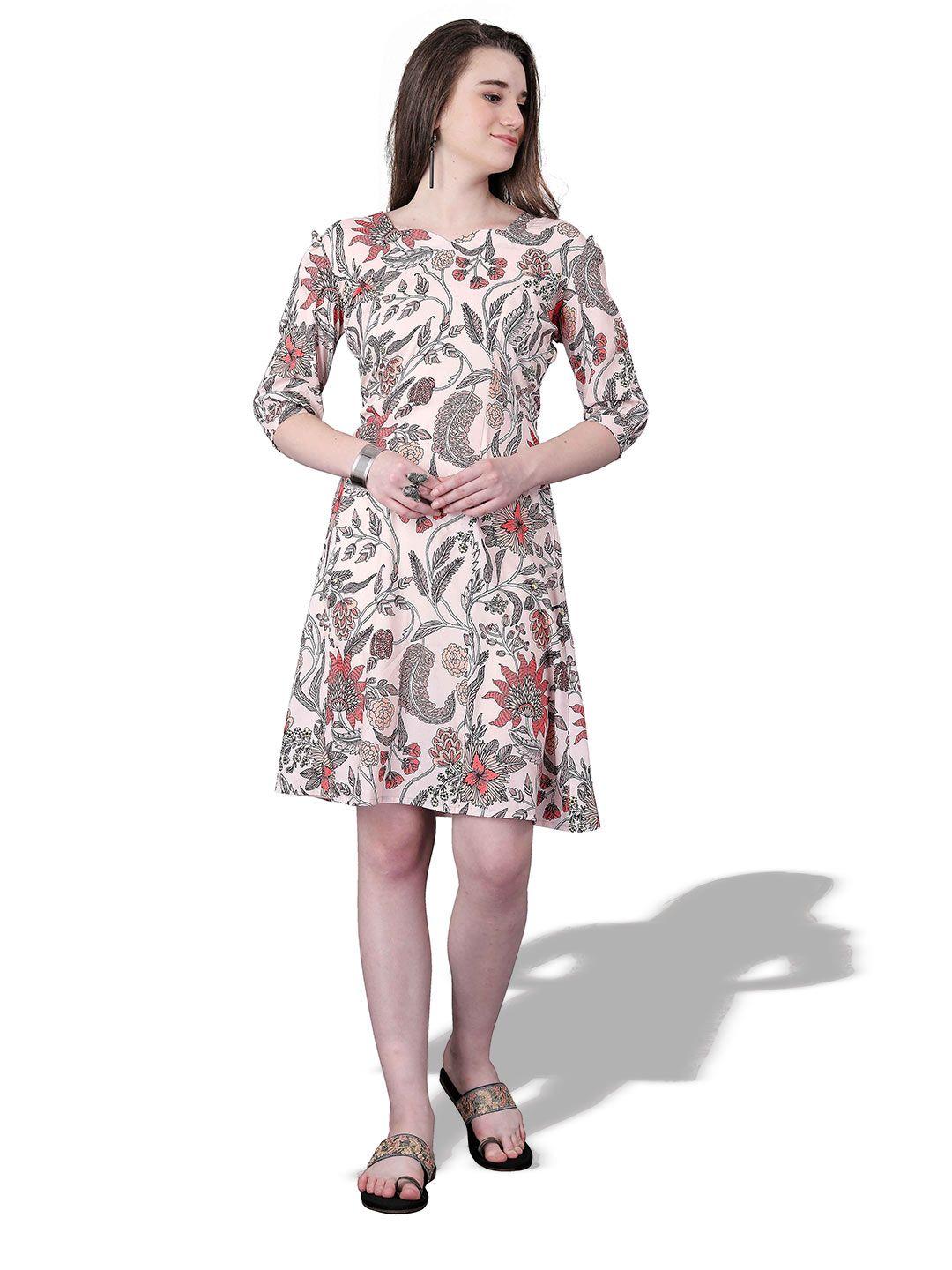 happy design floral printed round neck a-line dress