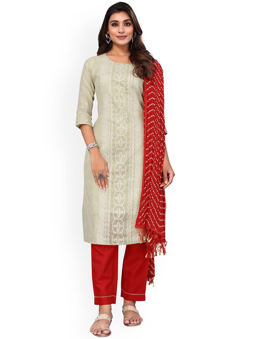 happy design women bandhani printed pure cotton kurta &trousers with dupatta
