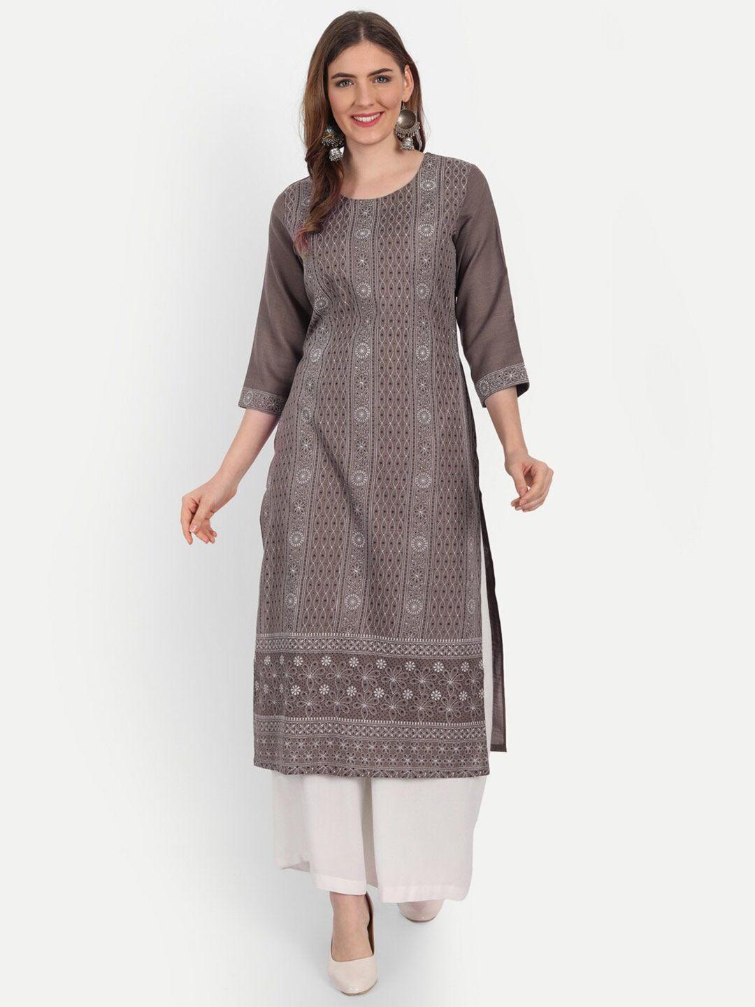 happy design women burgundy & white ethnic motifs printed kurta