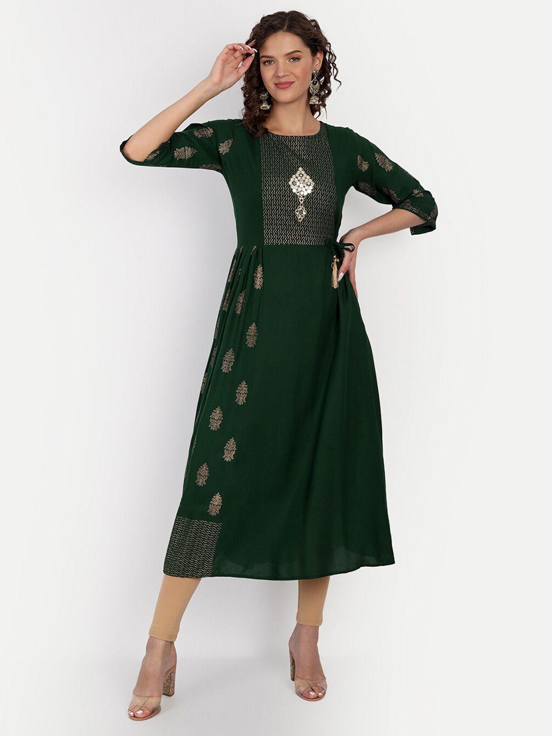 happy design women green ethnic motifs printed anarkali kurta
