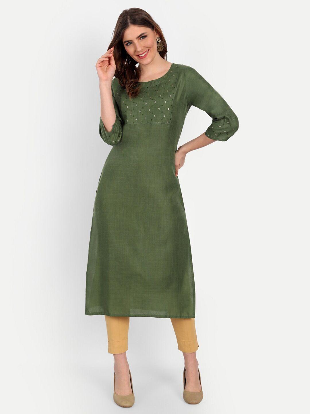 happy design women green yoke design kurta