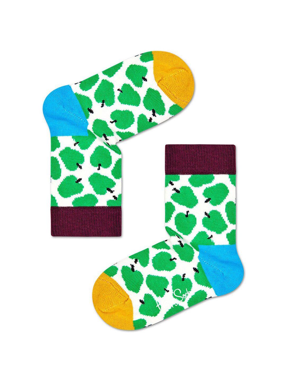 happy socks infant kids white & green apple patterned above ankle-length socks