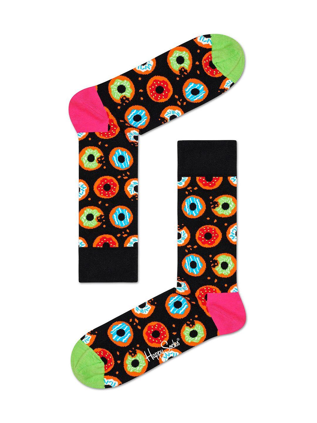 happy socks unisex black & green patterned calf-length socks