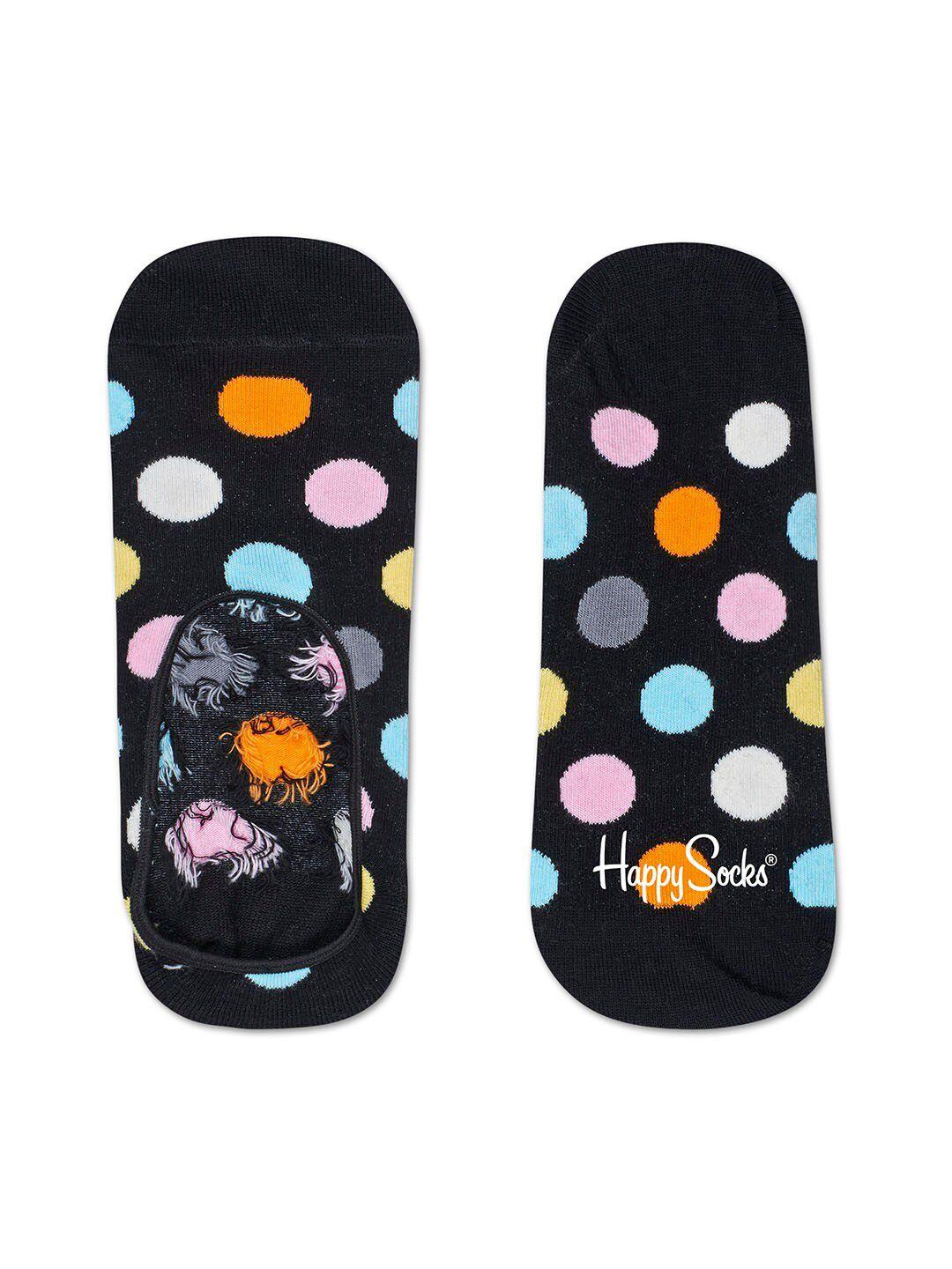 happy socks unisex black & pink polka dot patterned shoe-liner