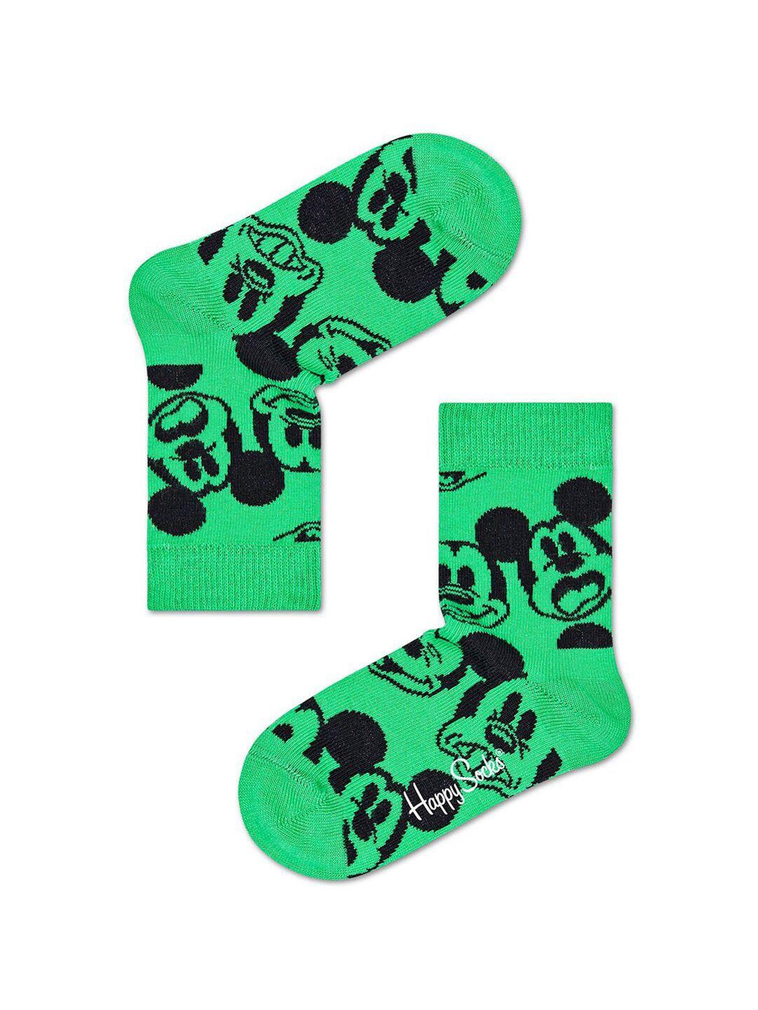 happy socks unisex infant kids green & black mickey patterned above ankle-length socks