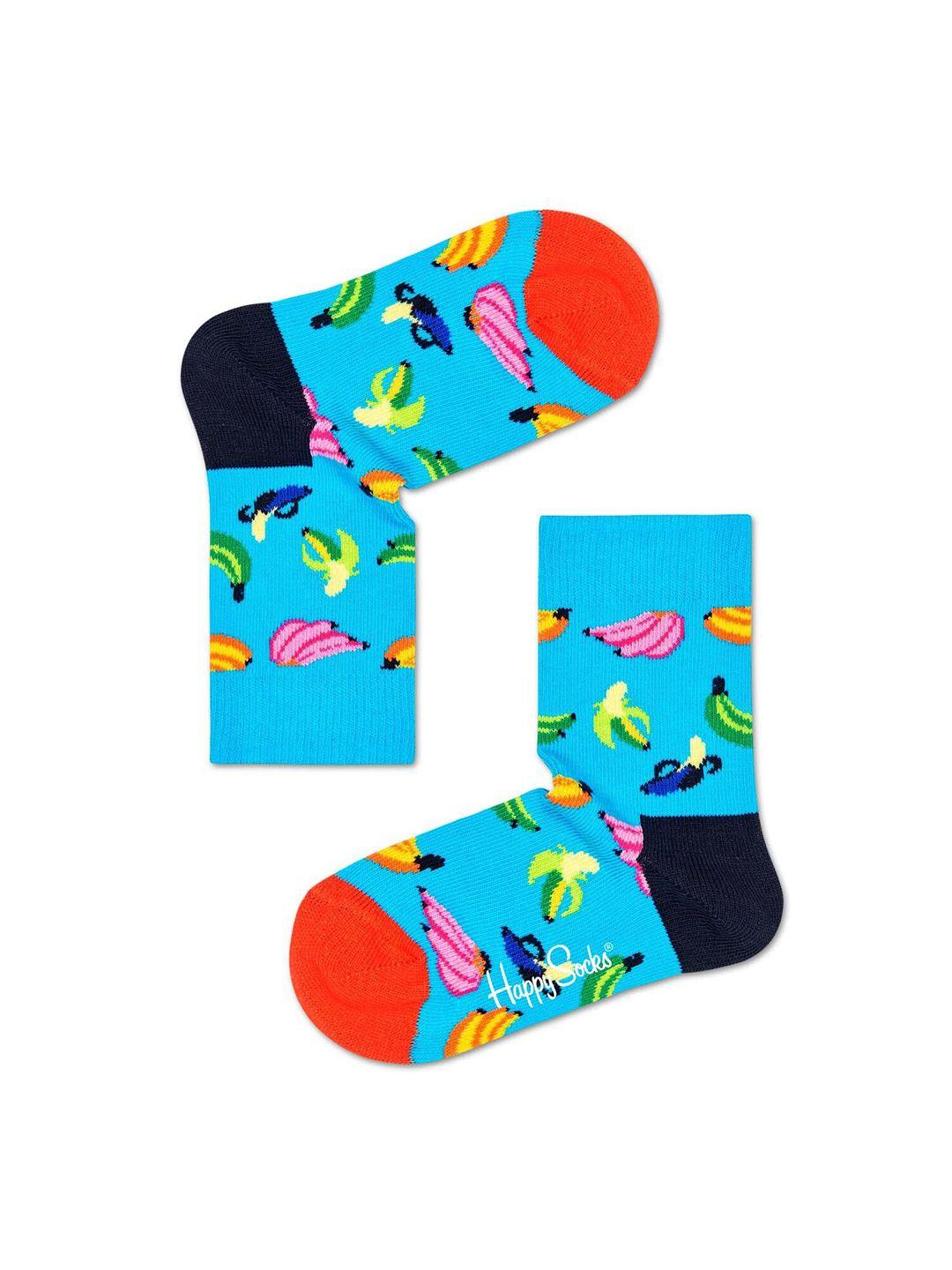 happy socks unisex kids blue & orange banana patterned above ankle-length socks