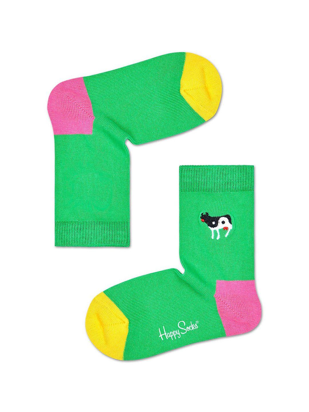happy socks unisex kids green & yellow yin yang cow above ankle socks
