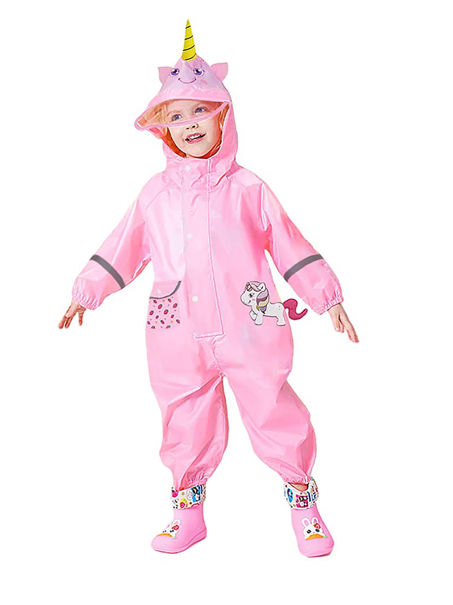 happy unicorn 3d back applique jumpsuit style kids raincoat