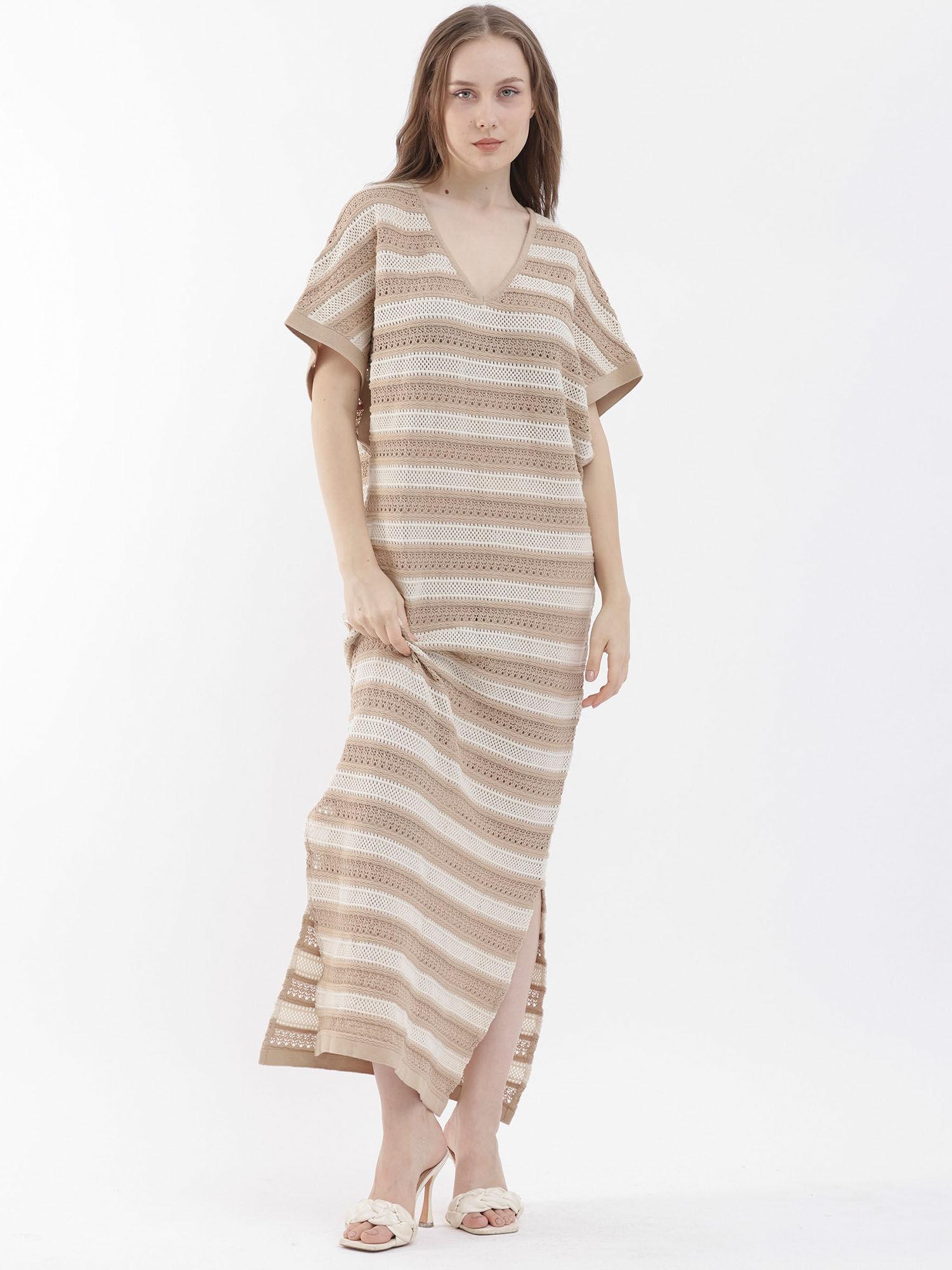 haraya beige solid dress