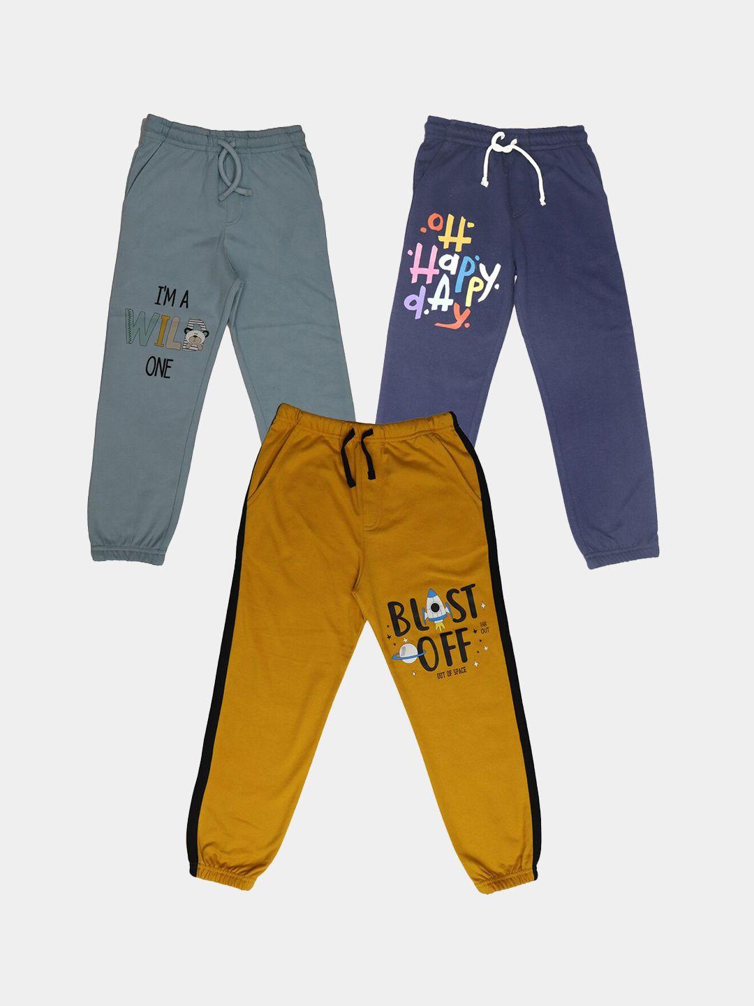 harbor n bay boys pack of 3 typography printed mid-rise pure cotton joggers