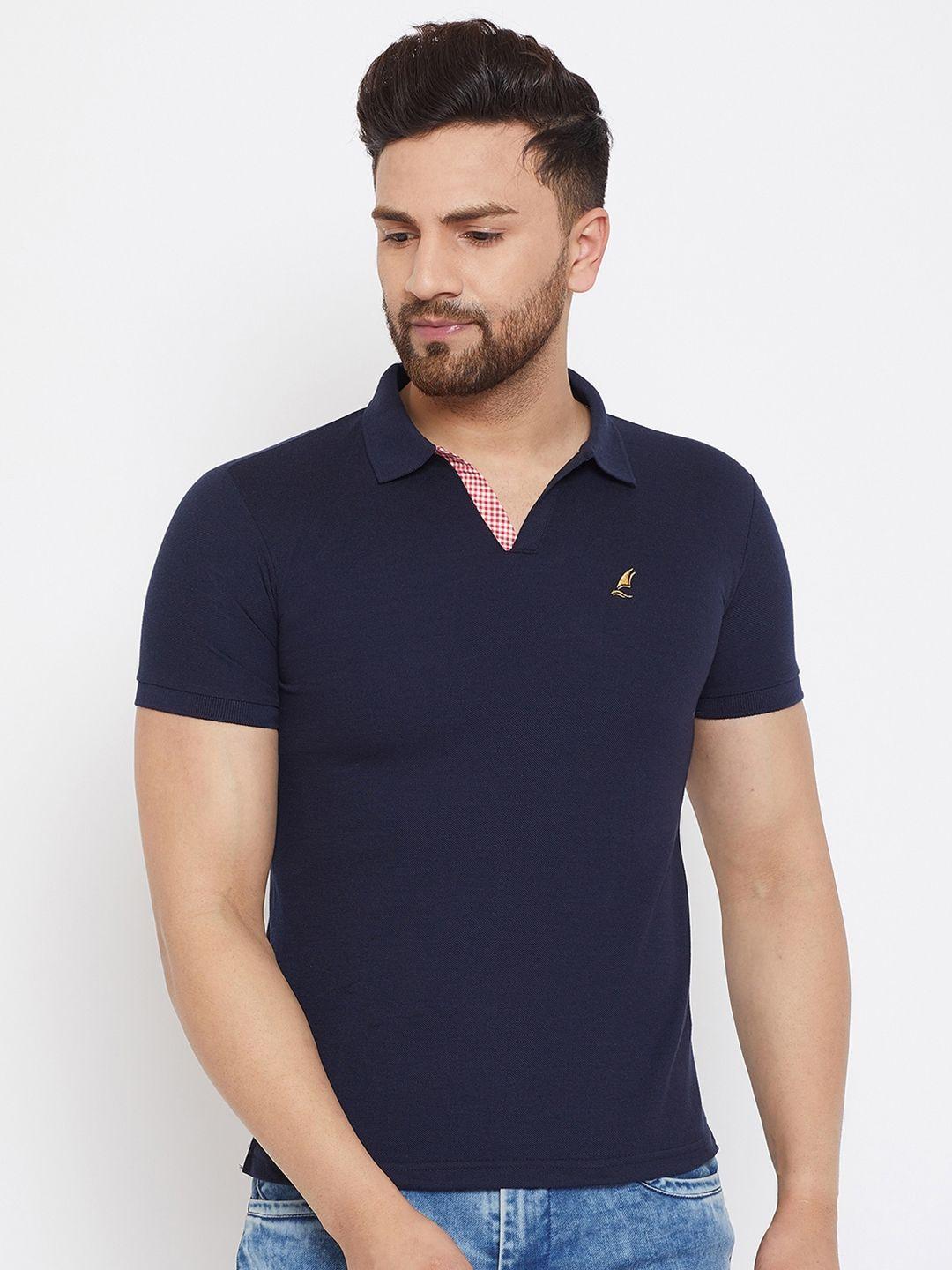 harbor n bay men navy blue polo collar t-shirt