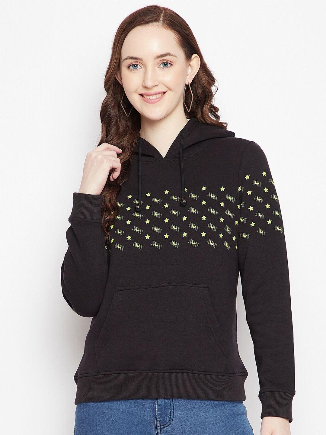 harbor n bay women black printed hooded sweatshirt