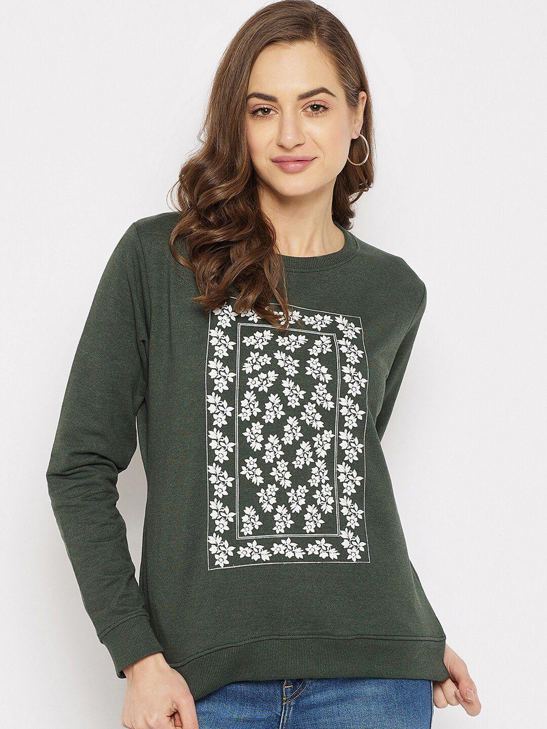 harbor n bay women olive green printed sweatshirt