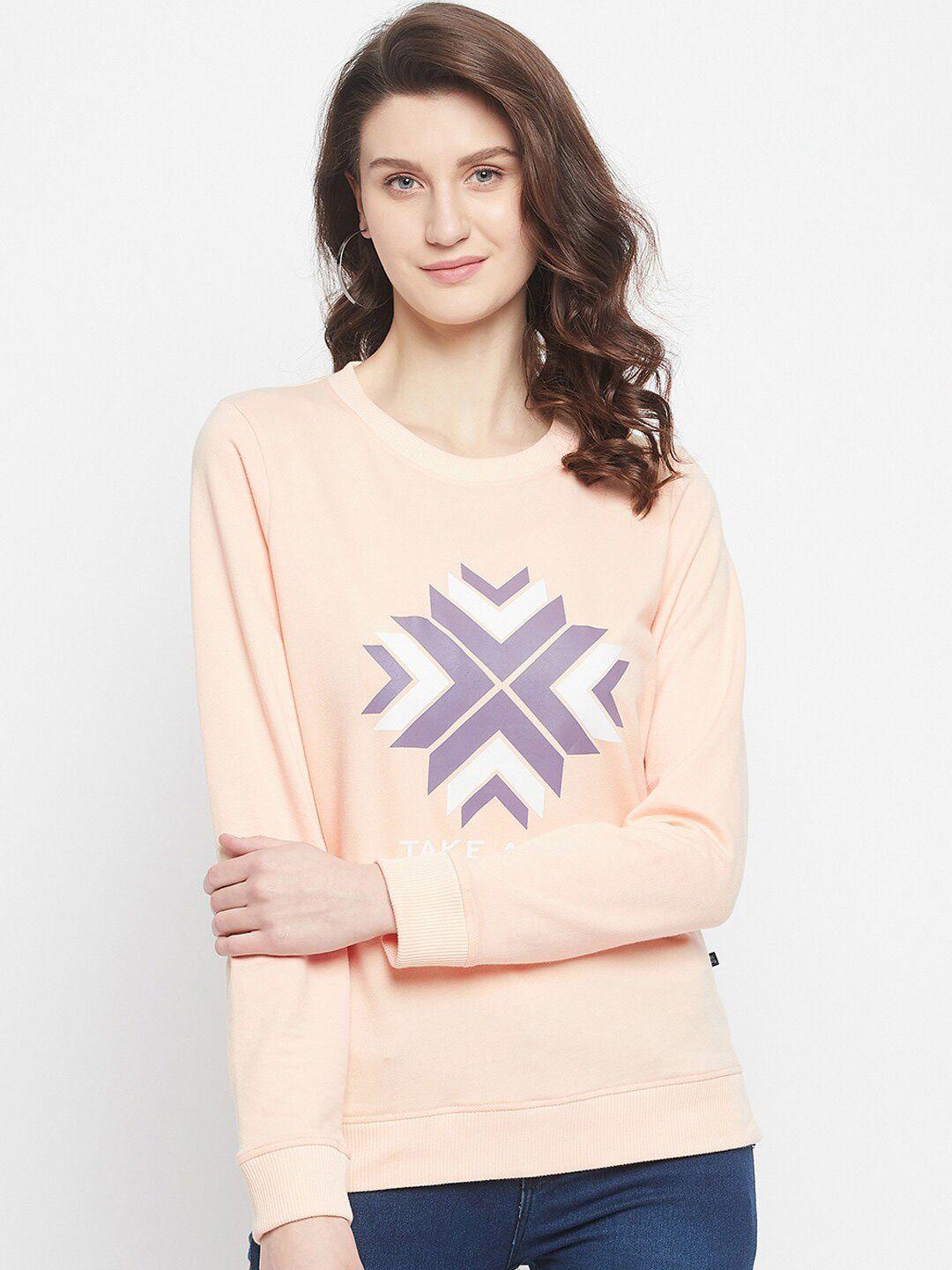 harbor n bay women peach-coloured printed sweatshirt