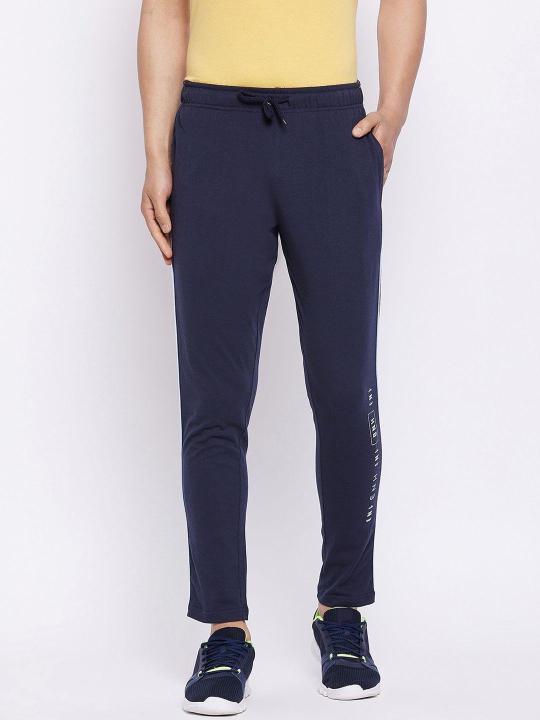 harbornbay men navy blue  solid cotton track pants