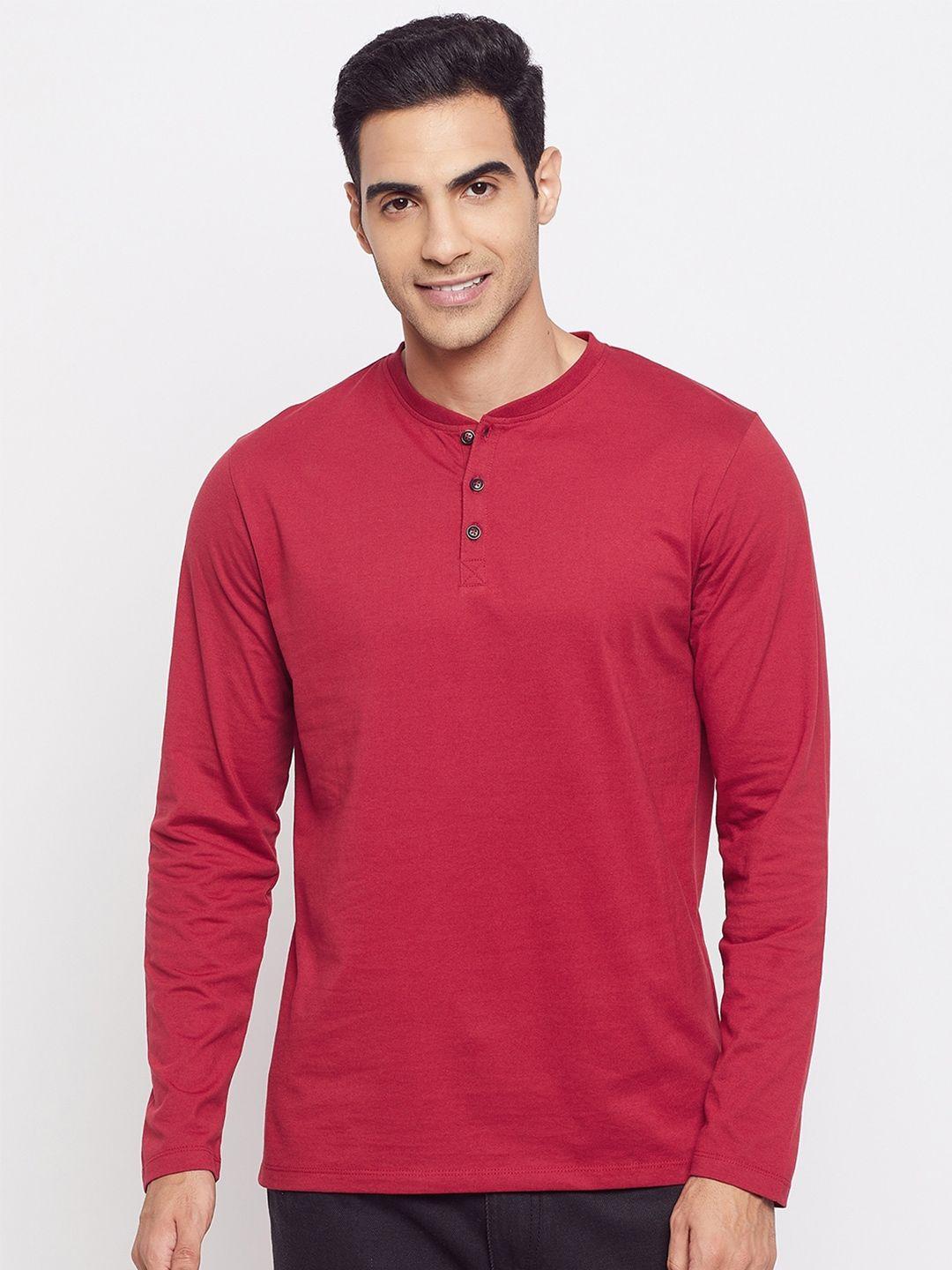 harbornbay men red henley neck t-shirt