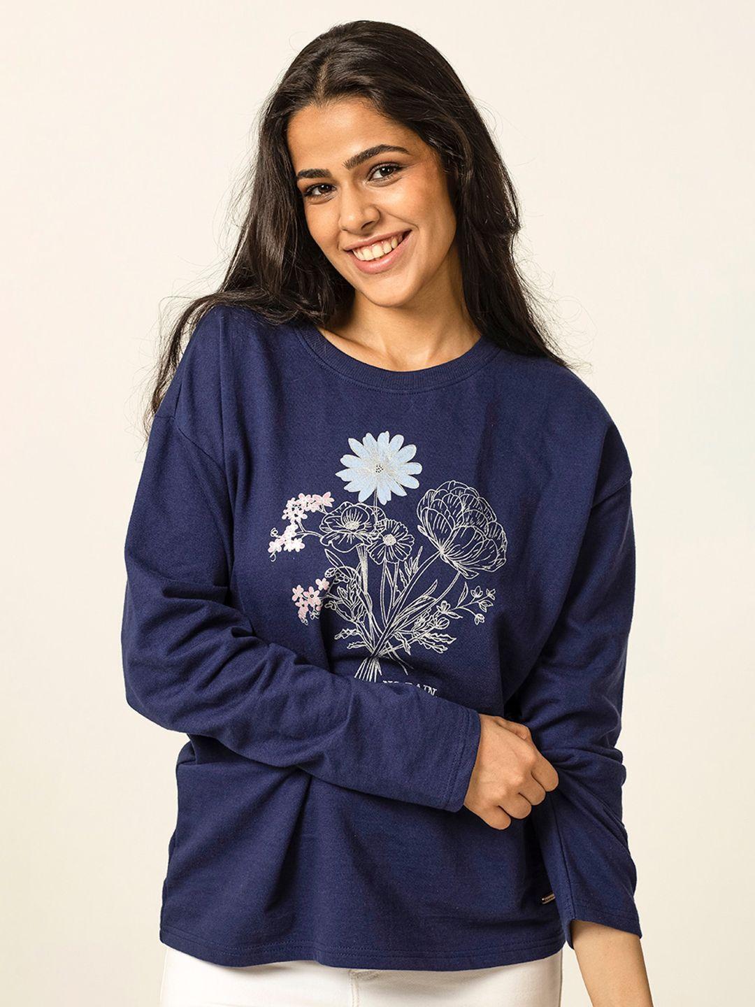 harbour 9 regular fit floral printed round neck long sleeve cotton t-shirt