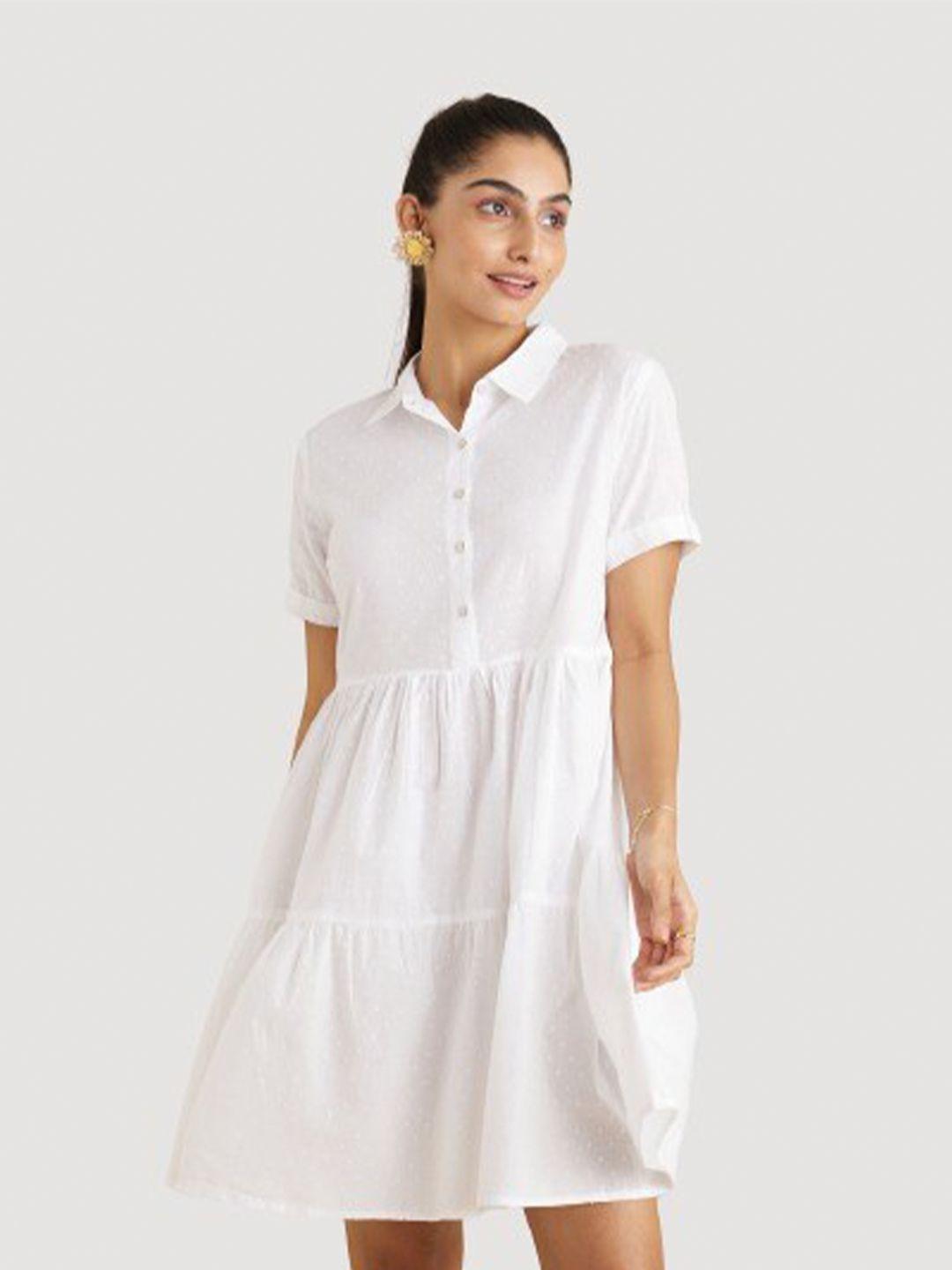 harbour 9 shirt collar tiered cotton fit and flare dress