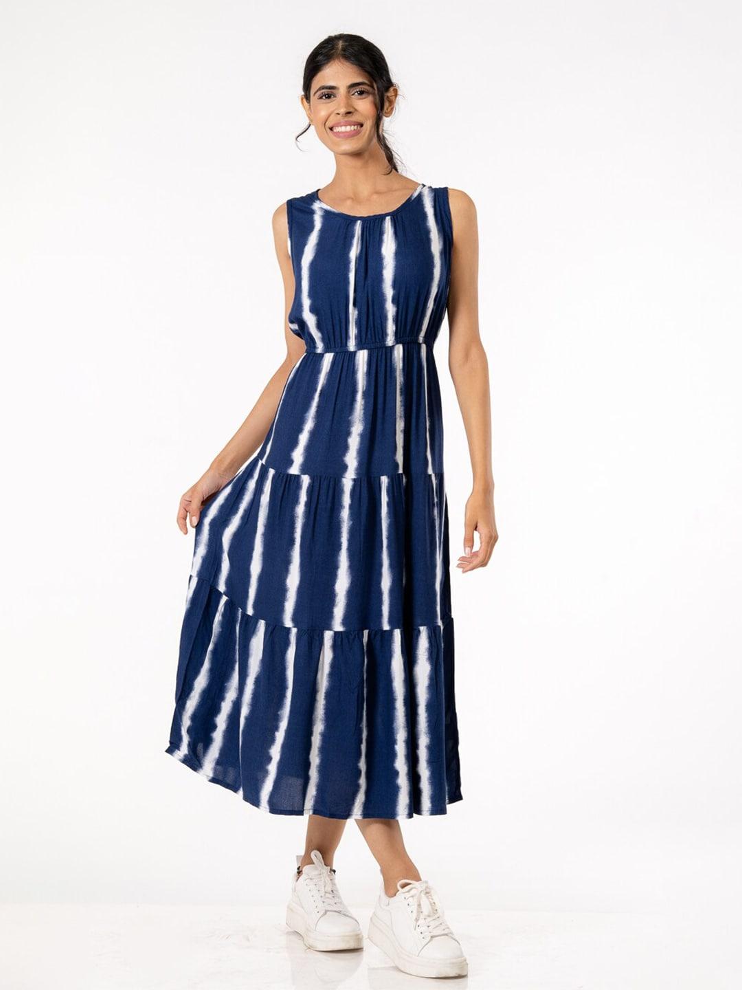 harbour 9 striped tiered fit & flare midi dress