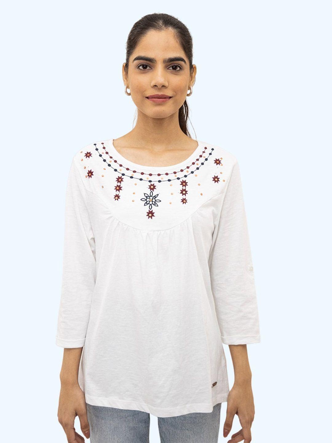 harbour 9 the devon floral embroidered cotton top