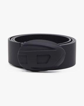 hard-shell oval d-buckle leather belt