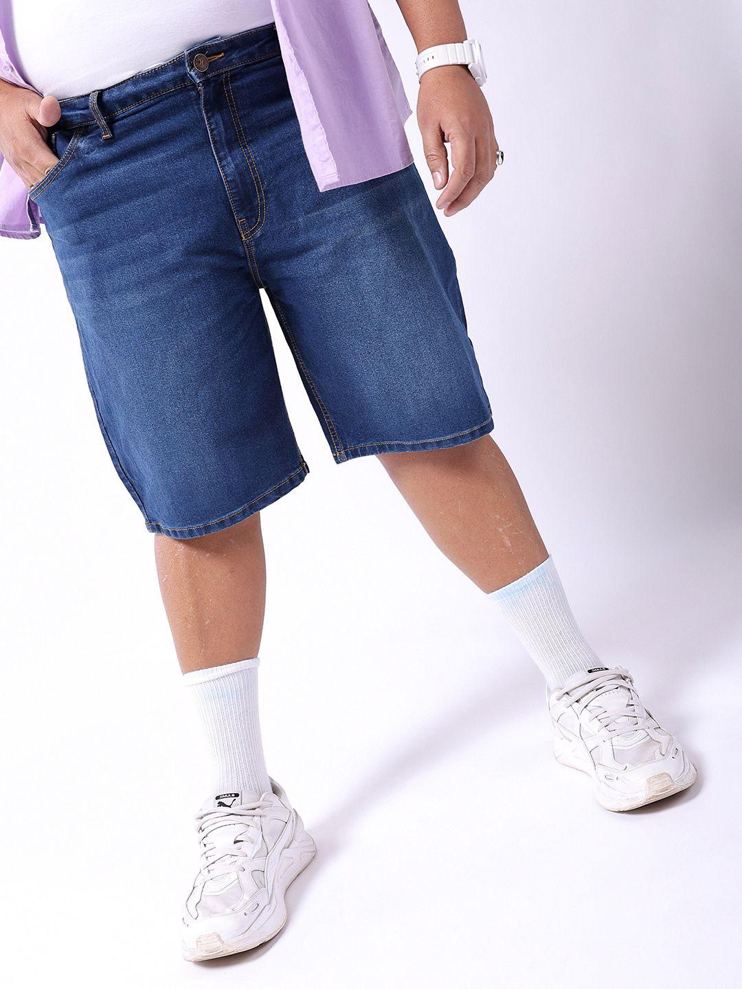 hardsoda men plus size mid-rise washed denim shorts