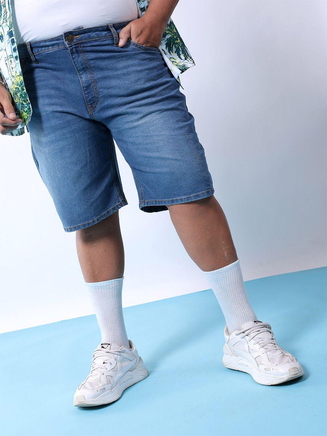 hardsoda men plus size mid-rise washed denim shorts