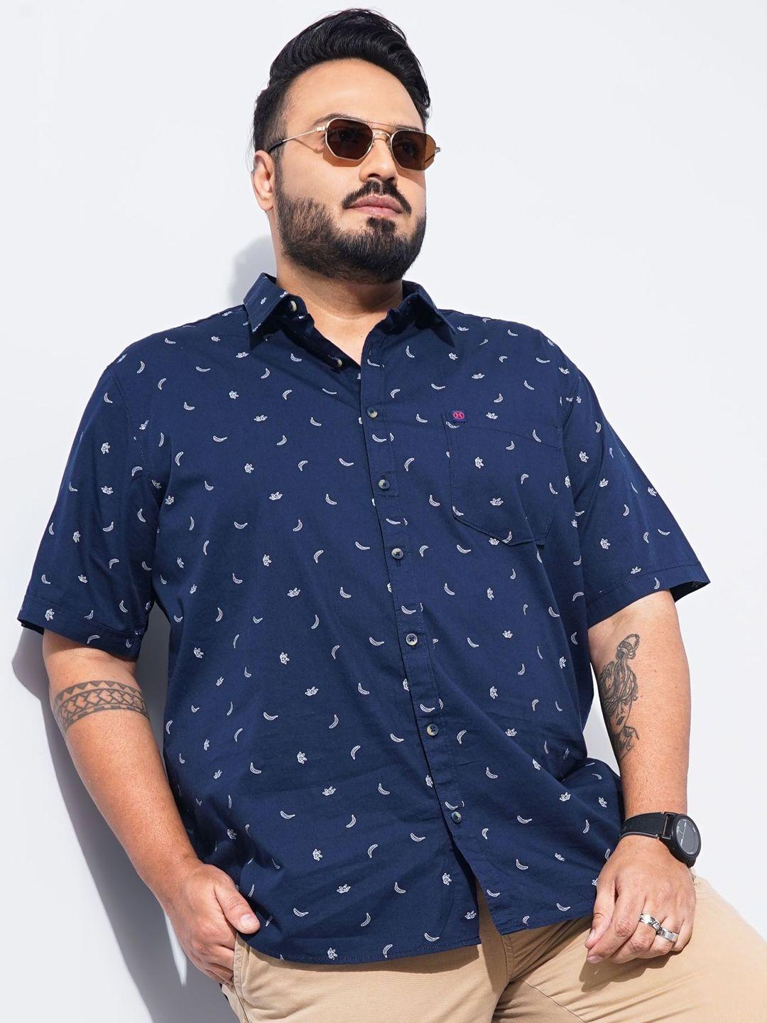 hardsoda plus men navy blue opaque printed casual shirt